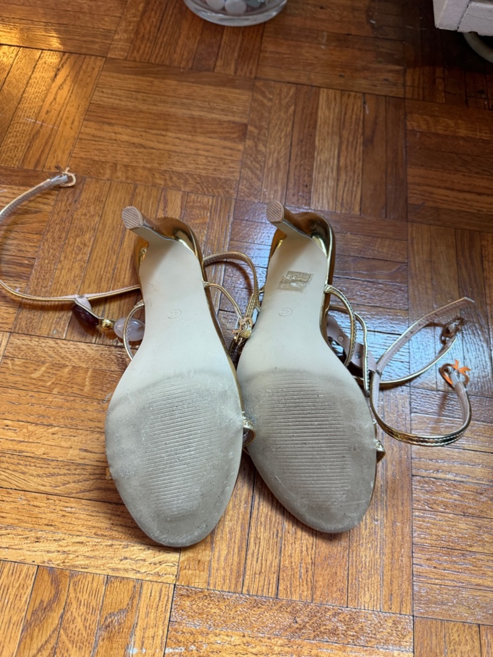 Gold Beaded Strappy Women's Sandals - Picture 4 of 4
